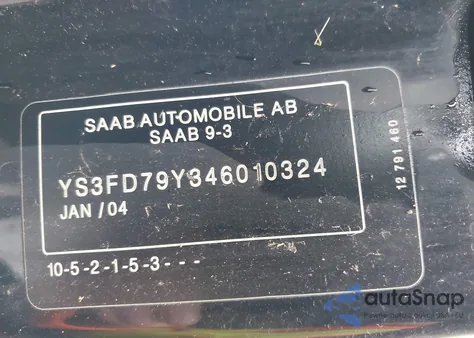 2004 Saab 9-3 Arc из США, поврежденный, VIN YS3FD79Y346010324